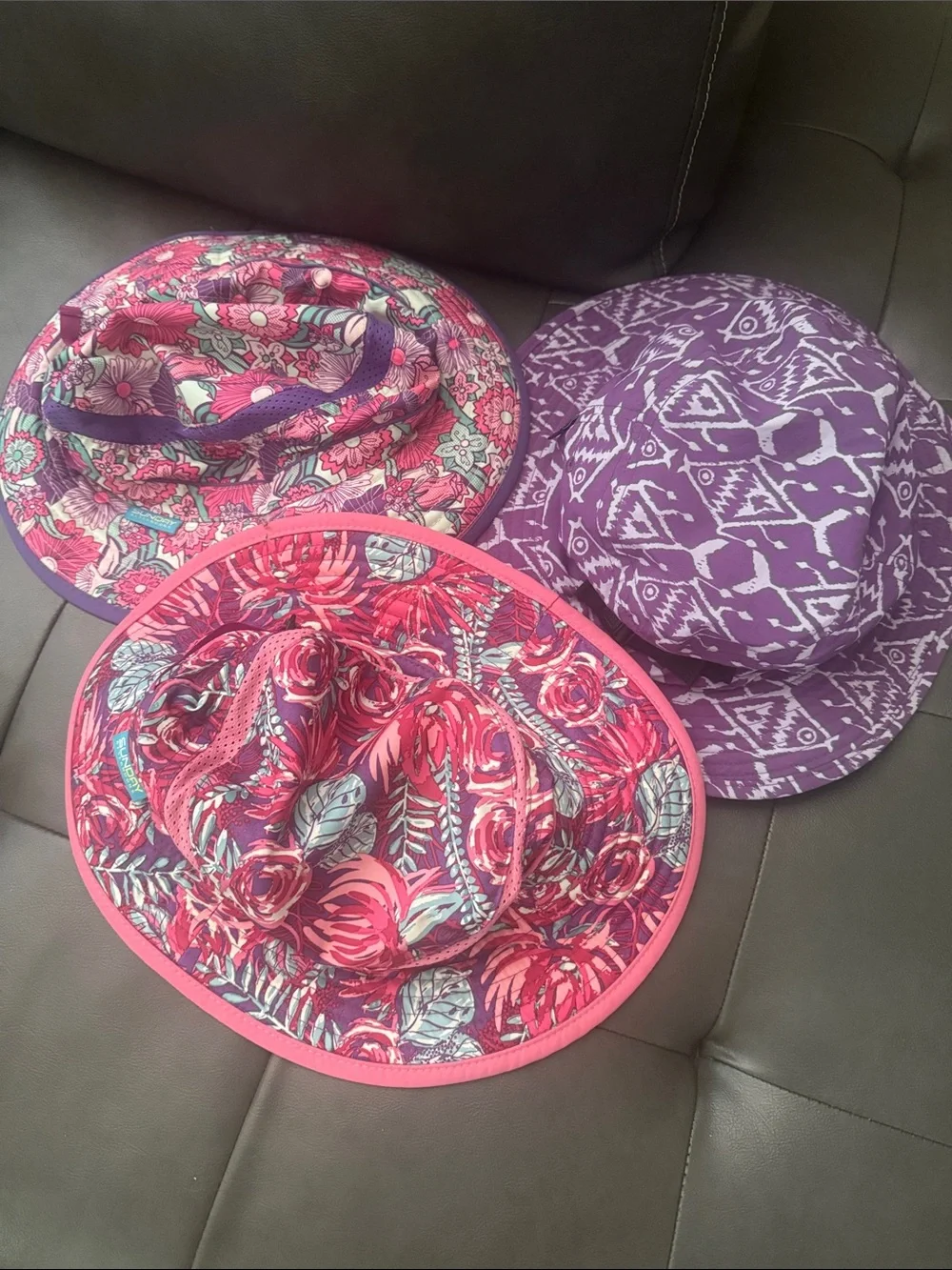 Pack of 3 Kids Sun Hats in Pink & Purple Prints
